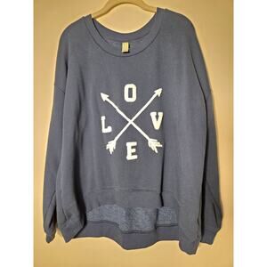 Green Tea Love Sweatshirt Statement Teal Blue White Arrows Size XL Hi Low Hem